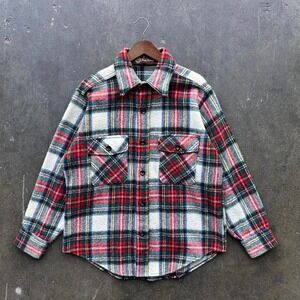 Men's Vintage 70s Club Room at Wards Dress Stewart Plaid Wool Flannel Shirt M